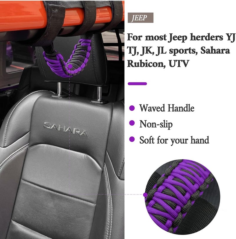 Kujunpao4 X Roll Bar Grab Handles Grip Handle Compatible with Jeep Wrangler JLU JK JKU TJ YJ LJ JT JL & Gladiator JT 1987-2021 UTV & ATV, Fits 1.5 to 3 Inch Bars 3 Straps Woven Holder(Purple) - Image 2